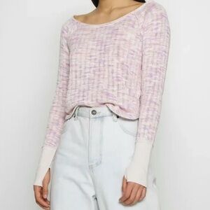 Free People Pink Combo Long Sleeve Textured Knit Top Size L (NWT)